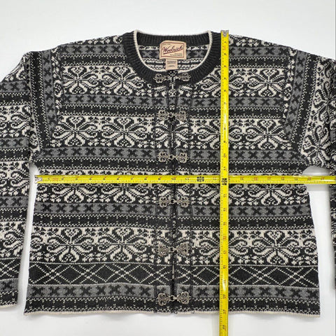 Vintage 90s Woolrich Women's Gray Fair Isle Nordic Clasp Cardigan Sweater Sz M