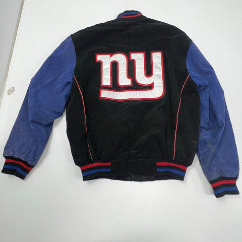 Vintage 90s G-III NFL Men's NY Giants Leather Suede Bomber Jacket Black Blue M