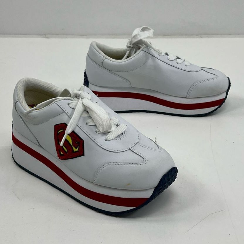 Vintage DC Comics White Super Girl Platform Lace Up Sneakers Shoes Girls 6.5