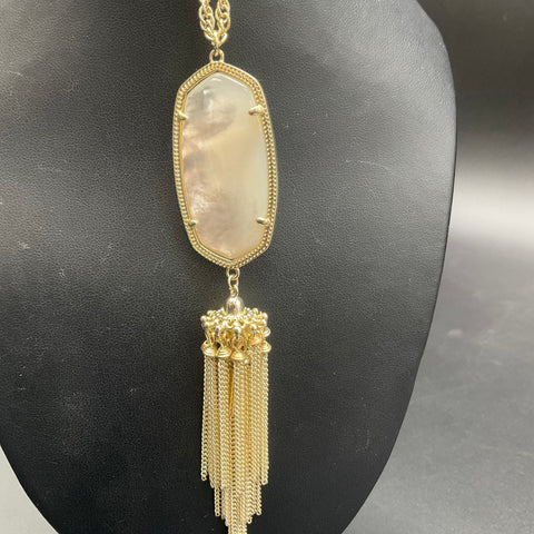 Kendra Scott Gold Tone Mother of Pearl Rayne Tassel Necklace Filigree Earrings