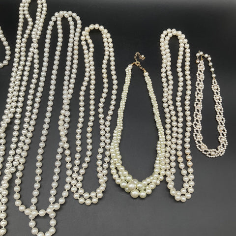 Vintage to Modern Costume Jewelry Lot 10 Necklaces Faux Pearl Beaded Tassel