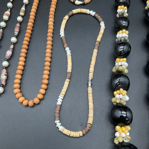 Vintage Shell and Bead Necklace Jewelry Lot of 7 Multi-strand Bib Puka Paper