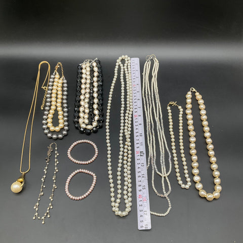 Vintage Faux Pearl Costume Jewelry Lot 10 pc Necklaces Bracelets Multi-Strand