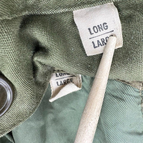 Vintage Military Issue OD Green Trench Coat Men's Sateen Wool Lined Large Long