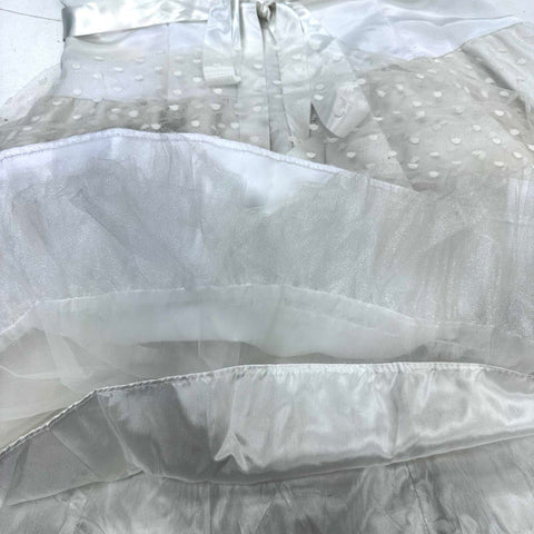 Vintage 80s Gunne Sax Women's White Satin Swiss Dot Tulle Mini Dress Sz 9/10