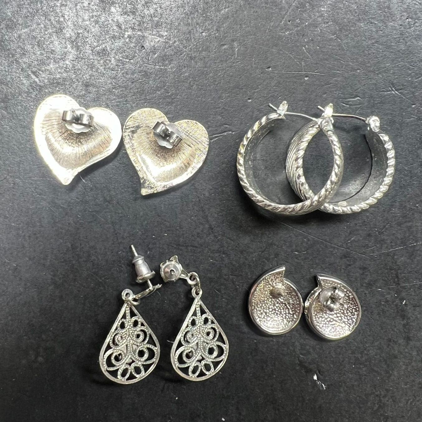 Silver Tone Pierced Earrings Styles Vary Heart Shaped Studs