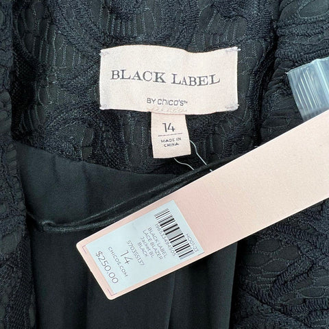 Chicos Black Label Women's NWT Black Lace Blazer Jacket Paisley Size 14
