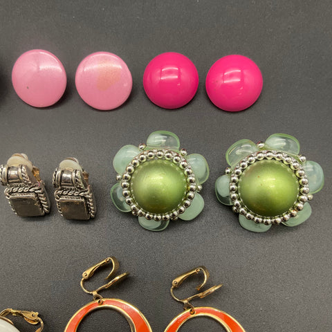 Vintage to Modern Mixed Costume Jewelry Lot of 11 Pairs Clip On Earrings