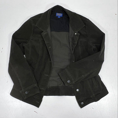Vintage Pendleton Corduroy Button Front Trucker Jacket Dark Olive Green Sz L