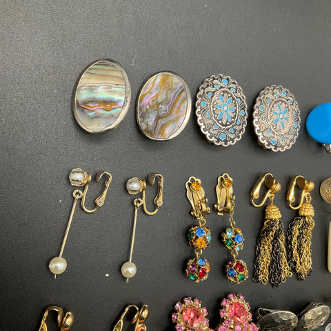Vintage to Modern Clip On Earrings Jewelry Lot 16 Pairs Rhinestone Enamel