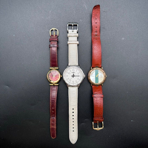 Lot of 3 Fossil Wristwatches Vintage & Modern Leather Straps AM4432 SC-5444