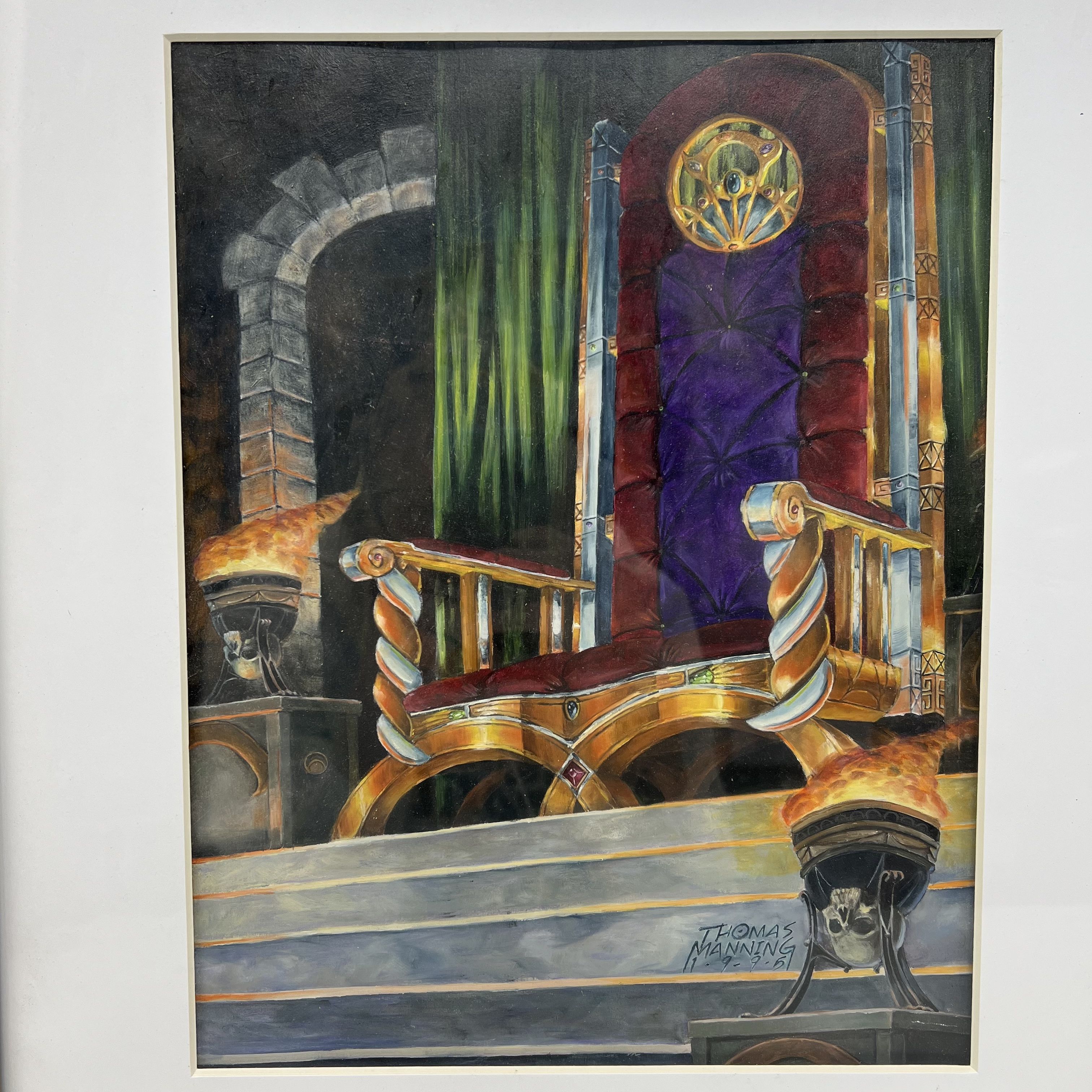 Thomas Manning Original Gouache Painting Fantasy Throne Dated 1995 Signed 23x19