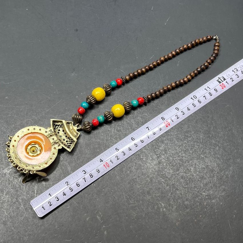 Ornate Yellow Pendant Beaded Boho Necklace