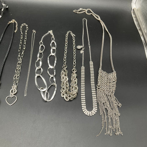 Mixed Silver Tone & Black Fashion Necklace Jewelry Lot 10 Pieces Heart Tassel