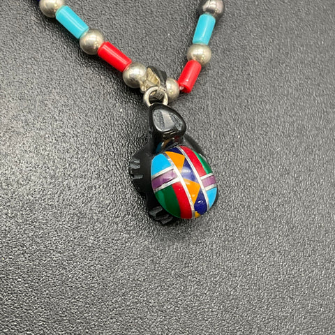 Dorothy Brave Eagle Oglala Lakota Turtle Fetish Necklace Multi-Stone Inlay