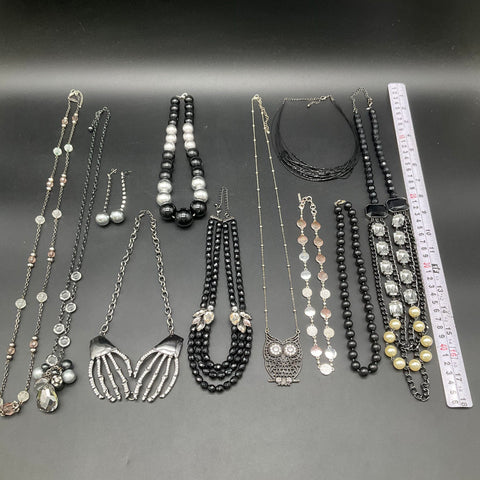 Vintage to Modern Costume Jewelry Lot 1 Lb Necklaces Owl Skeleton Hands