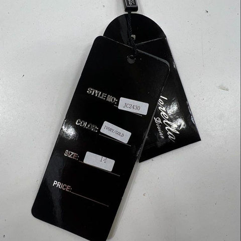 Cinderella Divine Women's Gown Dress Ivory Gold One Beaded Slit NWT Sz 14