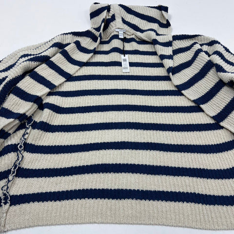Astars Women's Gelato Cozy Poncho Sweater Oatmeal Blue Striped Hooded Sz M NWT