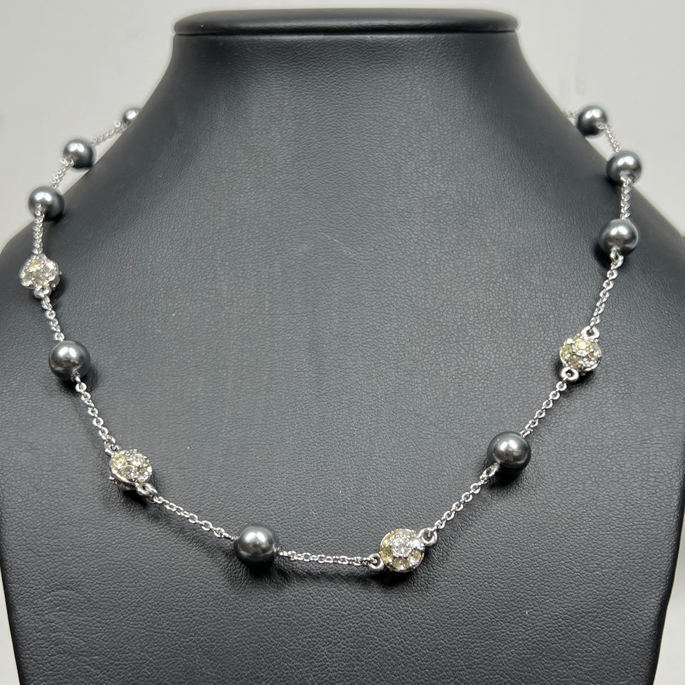 Nolan Miller Faux Pearl Rhinestone Beaded Chain Necklace