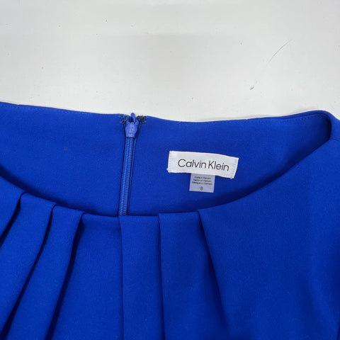 Calvin Klein NWT Blue Pleated Neck A-Line 3/4 Sleeve Dress Women's 8