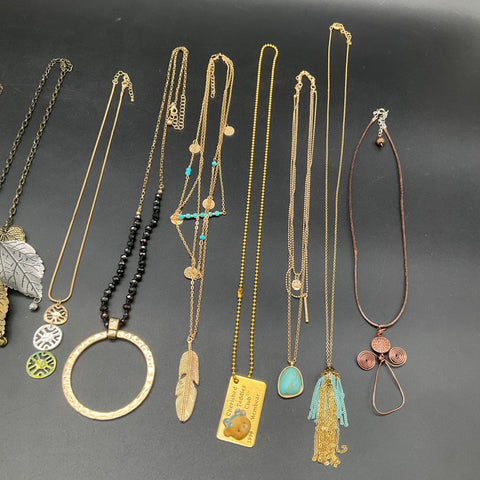 Mixed Costume Jewelry Necklace Lot 12 Boho Leaf Tassel Cherished Teddies 1998