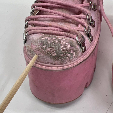 Sugar Thrillz Pink Lace Platform Wedge Combat Boots Spiked Chain Size 7