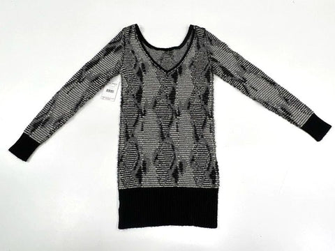 Free People Women's Rattlesnake Knit Sweater Gray V-Neck Tunic Boho Sz S NWT
