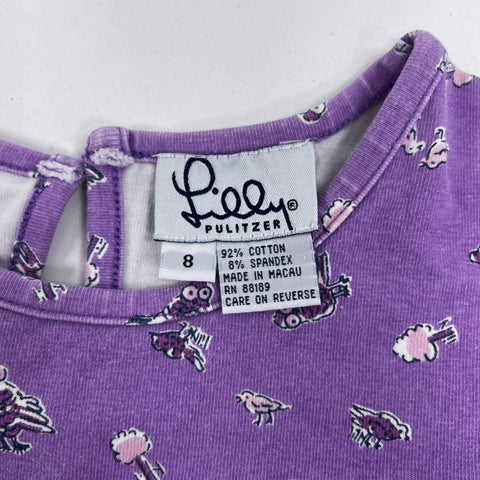 Vintage Y2K Lilly Pulitzer Girls Purple Owl Print Long Sleeve Dress Sz 8