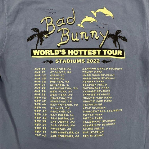 Bad Bunny Men's Blue World's Hottest Tour 2022 Un Verano Sin Ti T-Shirt Size M