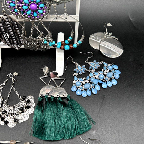 Boho Southwestern Fashion Earrings Jewelry Lot 30 Pairs Dangles Hoops Tassels
