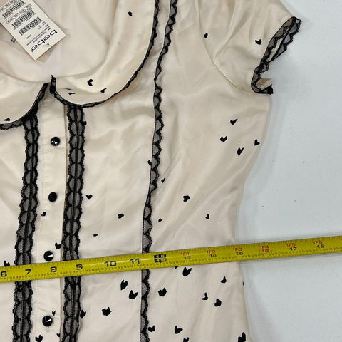 Bebe NWT Franki Pristine Cream Heart Print Silk Lace Collar Dress Women's S