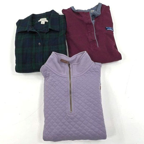 LL Bean Womens Lot 3 Quilted Pullover Blackwatch Flannel Shirt Top Sz M L