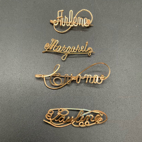 Vintage Wire Name Initial Jewelry Lot of 8 Brooches Bracelet Ring Mother Shell