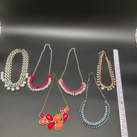 Ann Taylor & Statement Fashion Necklace Lot of 6 Bib Rhinestone Faux Pearl