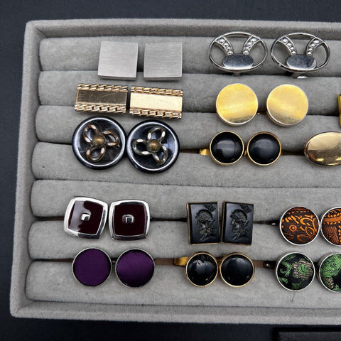Vintage Men's Cufflink Lot 19 Pairs Plus Tie Bar Estate Mixed Silver Gold Tone