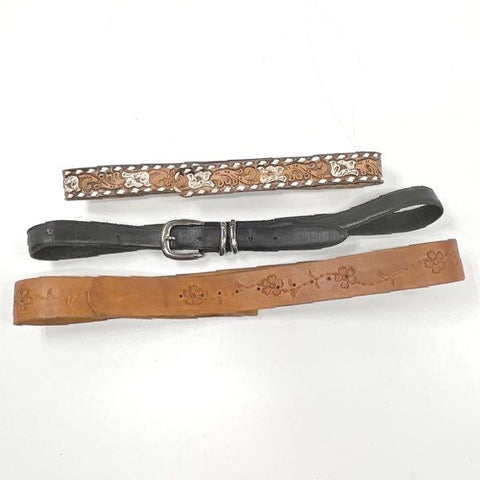 Vintage 90s Wrangler Western Tooled Leather Belts Lot of 3 Tan Black Sz 28 36