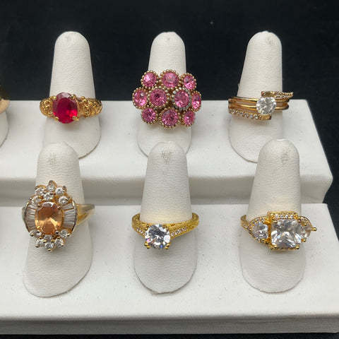 Fashion Costume Jewelry Mixed Style Ring Lot of 12 Gold Silver Tone Mixed Sizes