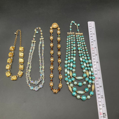 Vintage Costume Jewelry Necklace Lot of 4 Faux Pearl Aurora Borealis Filigree