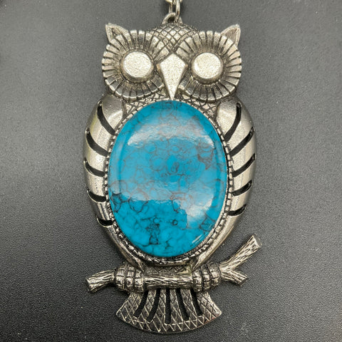 Vintage Owl Pendant Necklace Lot of 3 Silver Tone Torino Blue Stone Whimsical