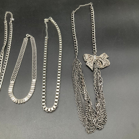 Silver Tone Fashion Jewelry Necklace Lot of 8 Rhinestone Filigree Floral Styles