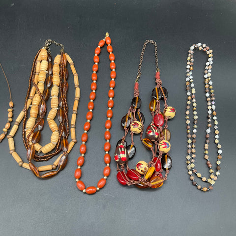 Bohemian Earth Tone Beaded Costume Jewelry Lot of 7 Fashion Necklaces
