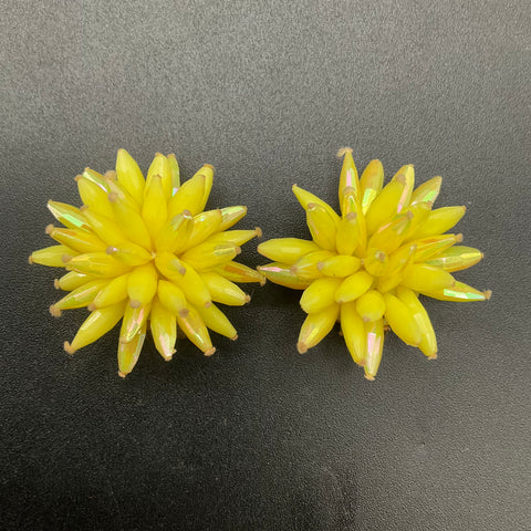 Vintage Made in Austria Yellow 3D Chrysanthemum Flower Brooch Earrings Set