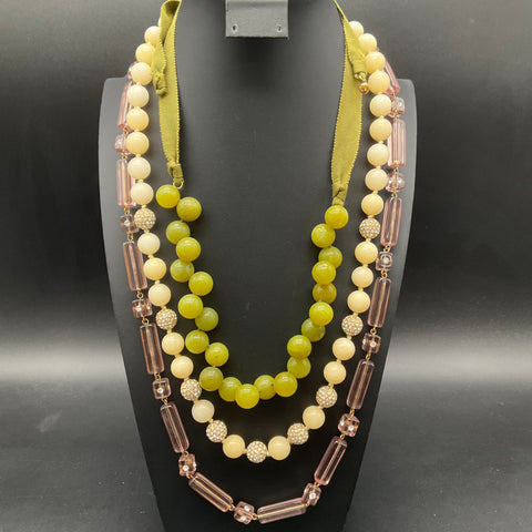 J. Crew Beaded Necklace Lot of 3 Rhinestone Ribbon Resin Gold Tone Statement
