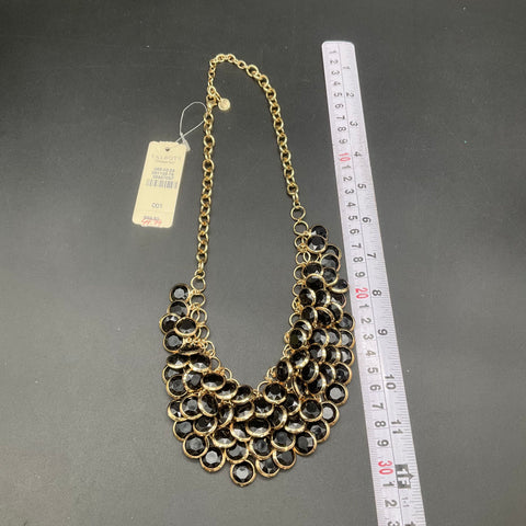 Talbots Gold Tone Black Faceted Stone Tiered Bib Statement Necklace