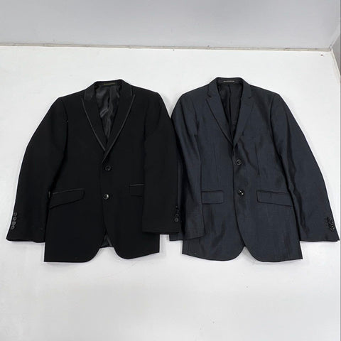 Lot of 2 Men's Italian Designer Suit Coat Blazer Jacket Black & Gray Wool
