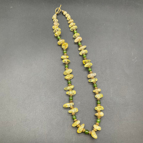 Artisan Polished Stone Necklace Lot of 3 Agate Style Citrine Tone Stick Pearls