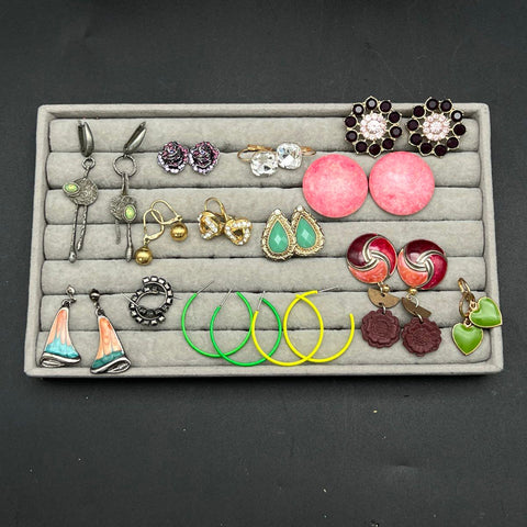 Mixed Costume Jewelry Earring Lot 40+ Pairs Boho Geometric Enamel Neon Hoops