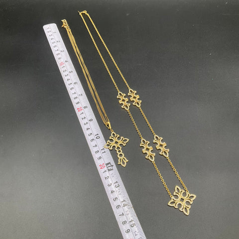 Lauren Ralph Lauren LRL Gold Tone Rhinestone Quatrefoil Necklace Set of 2