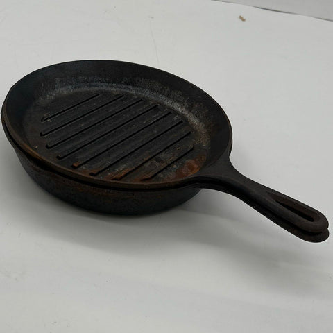Lodge 9 Inch Cast Iron Skillet and Grill Pan 2 Piece Lot Made in USA