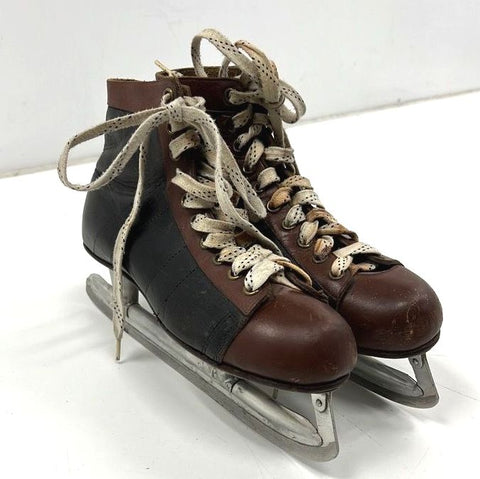 Silver Arrow Vintage Leather Ice Skates Two-Tone Brown Black Size 9 USA Made